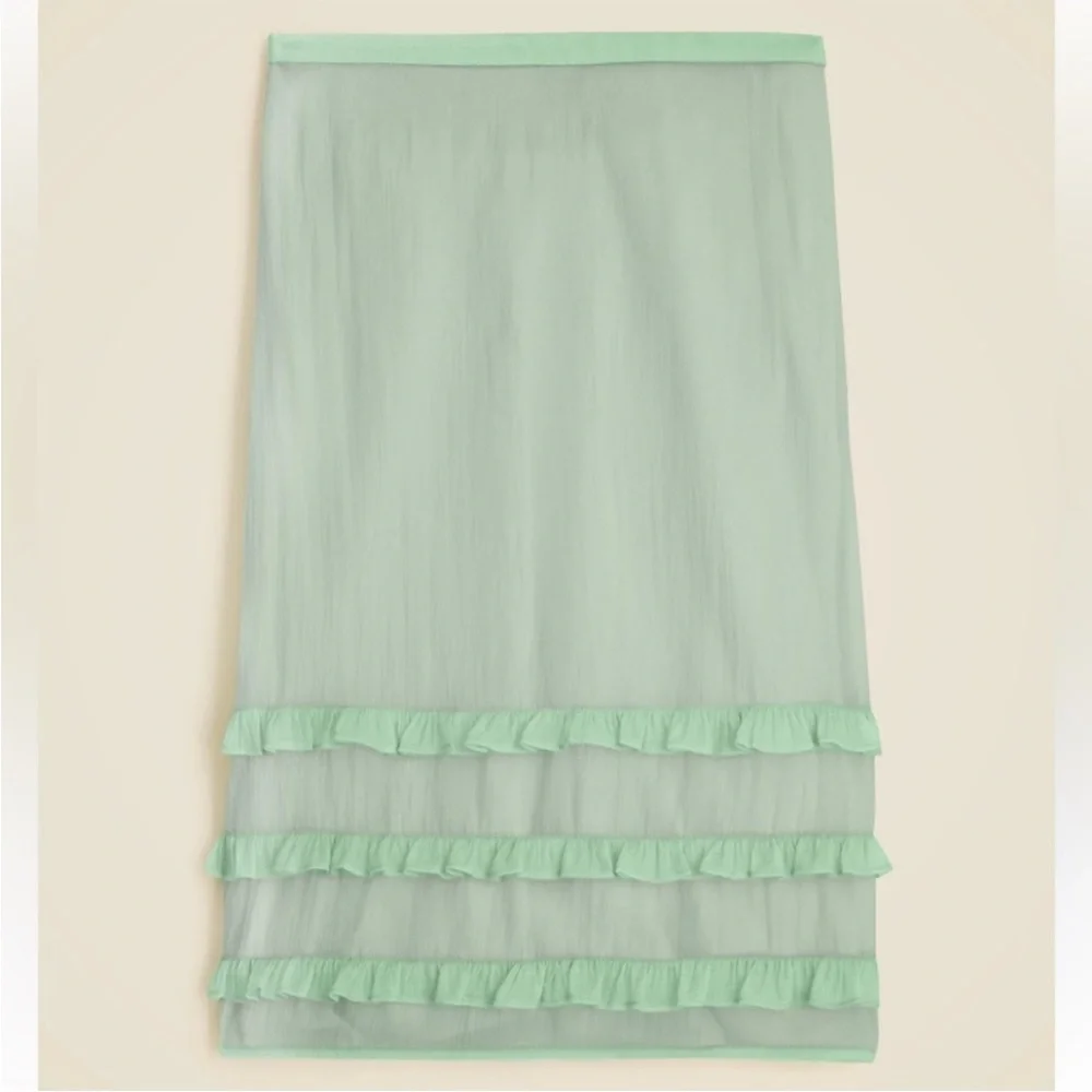 J Crew Skirt 8 Sheer Crinkled Ruffle-Trim Slip Green - Picture 3 of 12